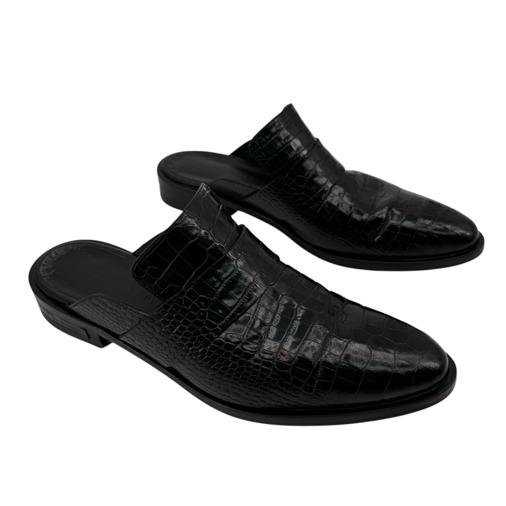 Freda Salvador Keen Mules Croc Embossed Black 9 - Picture 2 of 9